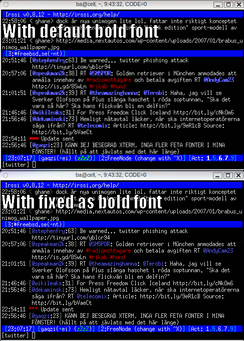 xterm with bold font and xterm without bold font